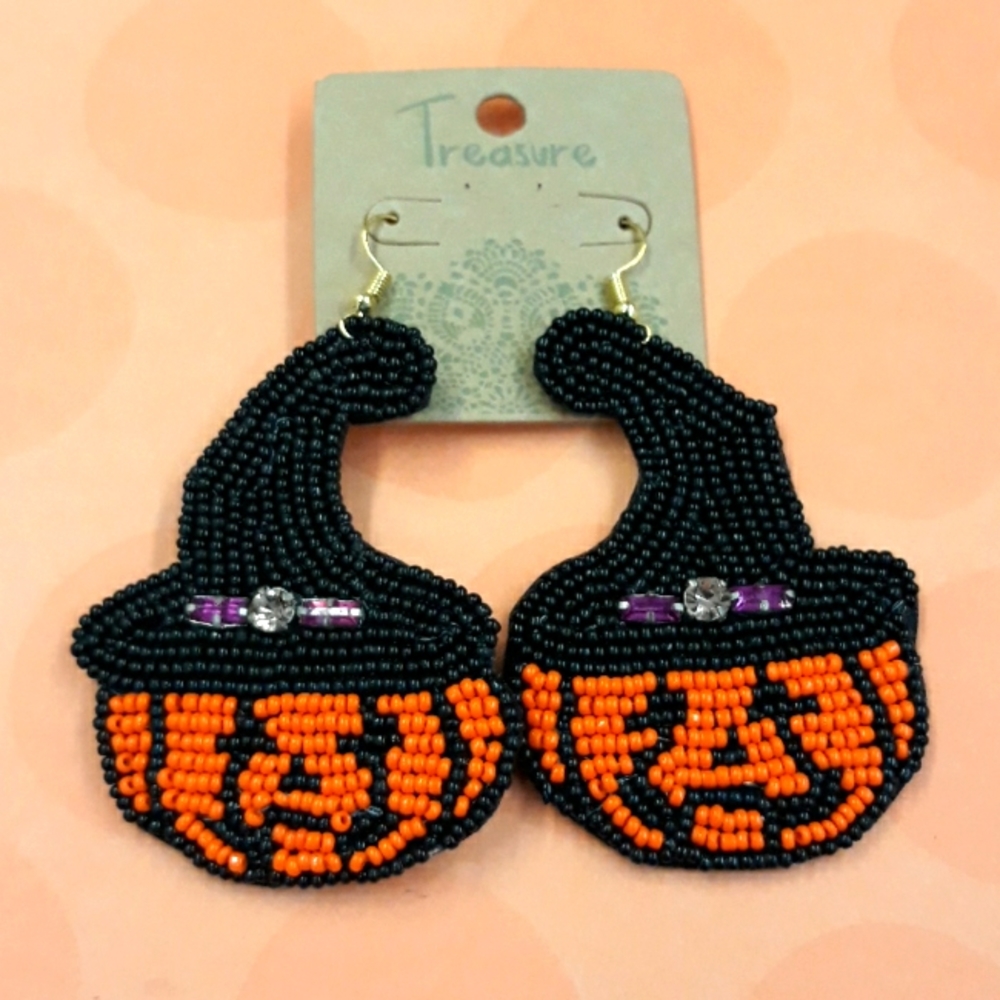 Pumpkin Witch Seed Bead Earrings